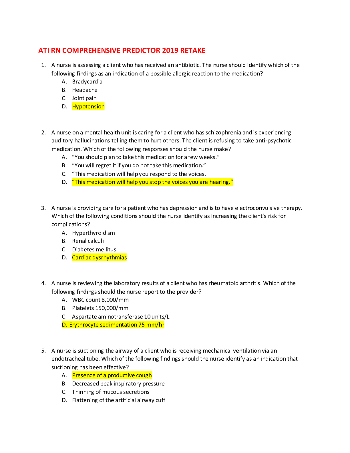 Preview image of ATI RN COMPREHENSIVE PREDICTOR 2019 RETAKE- MAIN EXAM document